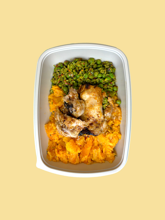 Chilli Lime Chicken, Golden Vegetable Mash, Crushed Chilli & Mint Peas
