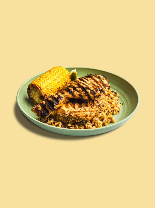 Butterflied Grilled Peri-peri Chicken Breast,  Wild Rice, Corn On The Cob